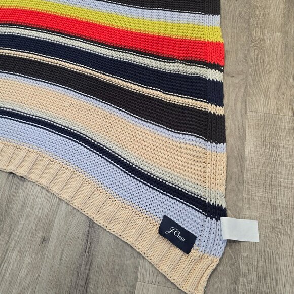 J.Crew Multicolor Striped Knit Blanket 50" X 70" Cotton Blend Cozy Throw warm - Picture 7 of 9
